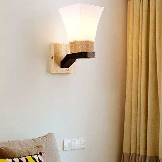Quadrangular Solid Wood Iron Wall Lamp