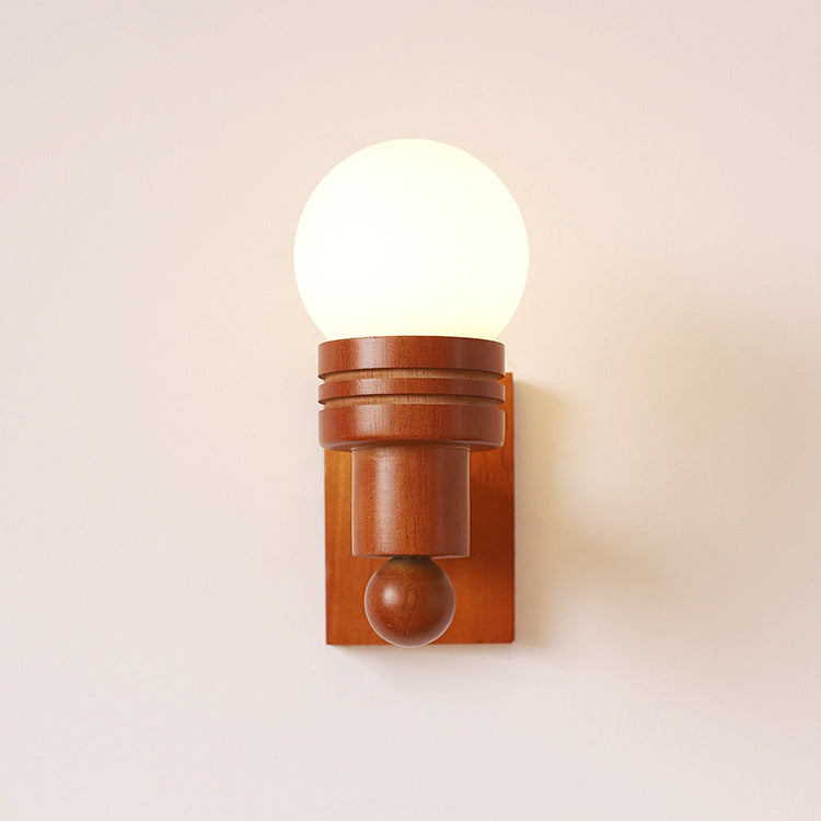 Wood Beam Glass Ball Wall Lamp