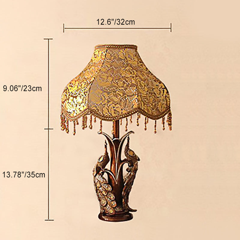 Peacock Flower Pattern Resin Table Lamp