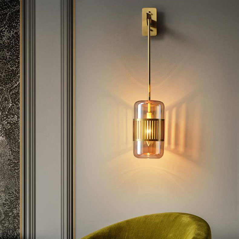 Iron Glass Cylindrical Bedroom Wall Lamp