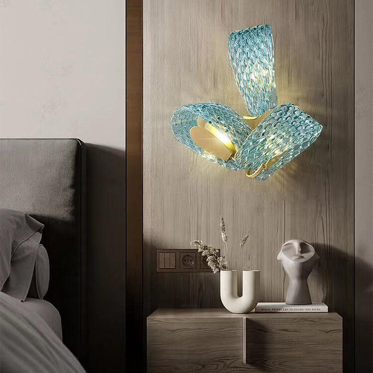 Blue Floral Glass 2/3 2-Light Wall Lamp