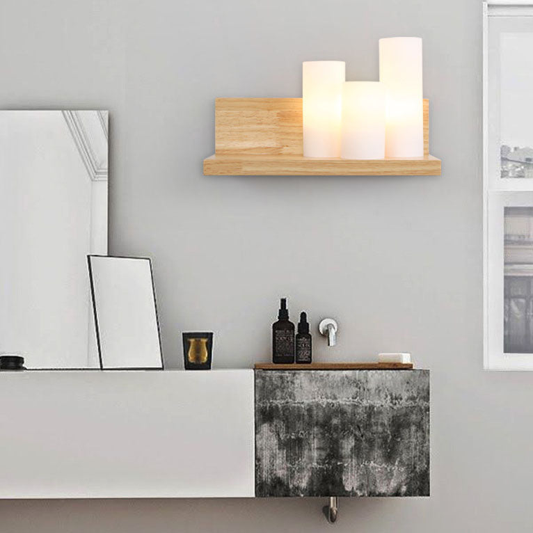 Cylindrical Wooden Glass Wall Lamp