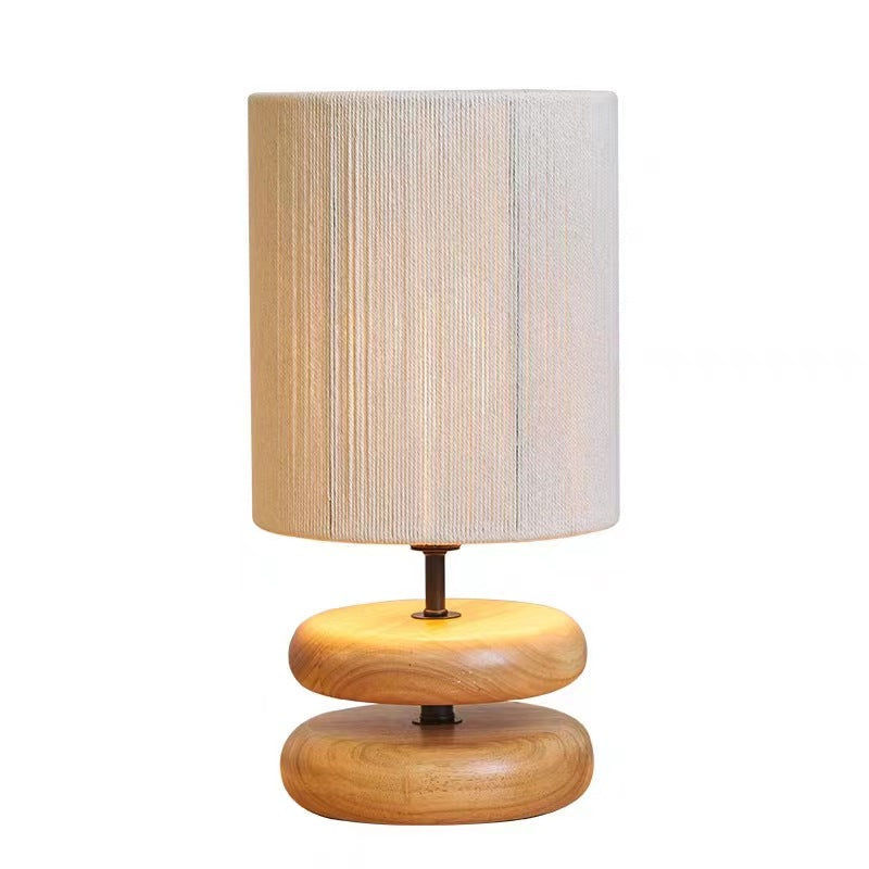 Fabric Cylinder Wooden Chess Table Lamp