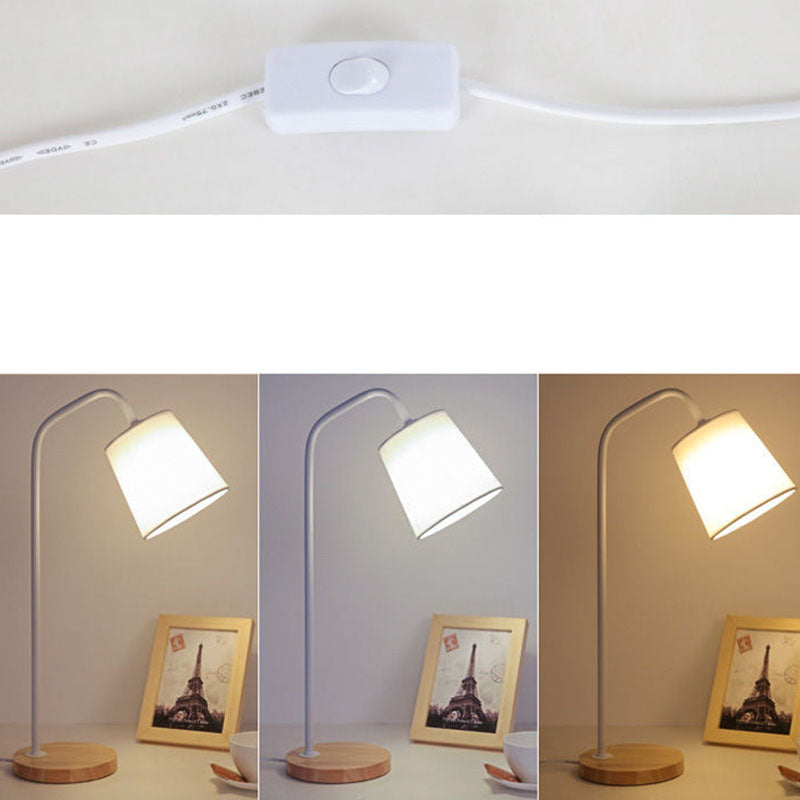 Cylinder Fabric Wooden Study Table Lamp