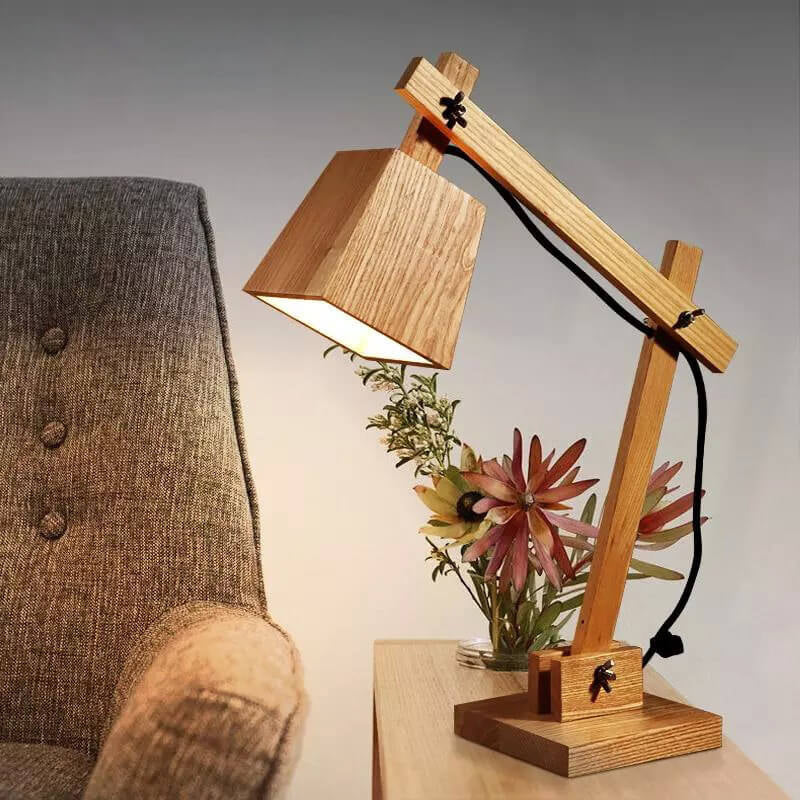 Solid Wood Cone Long Table Lamp