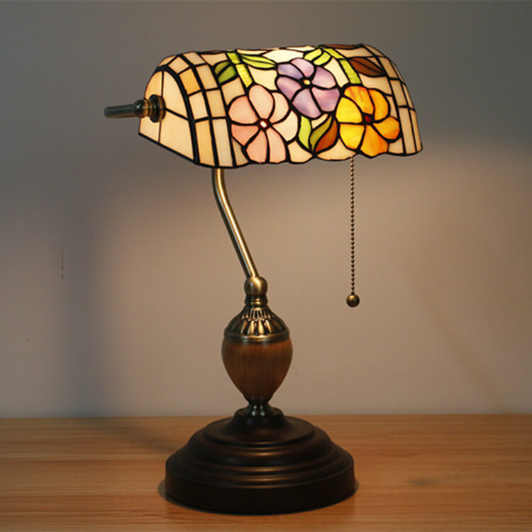 Flower Glass Banker Table Lamp