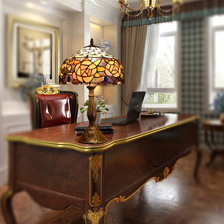Rose Stained Glass Study Table Lamp