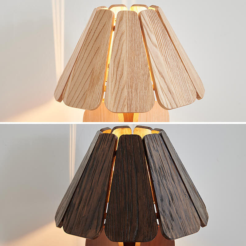 Style Umbrella-Shaped Wood Brass Table Lamp