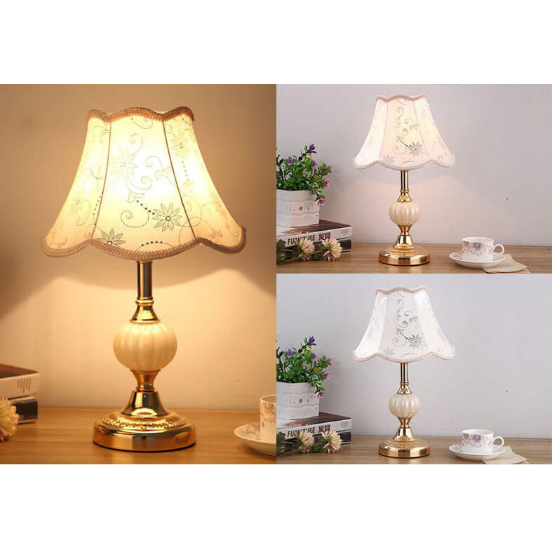 Floral Glass Fabric Table Lamp