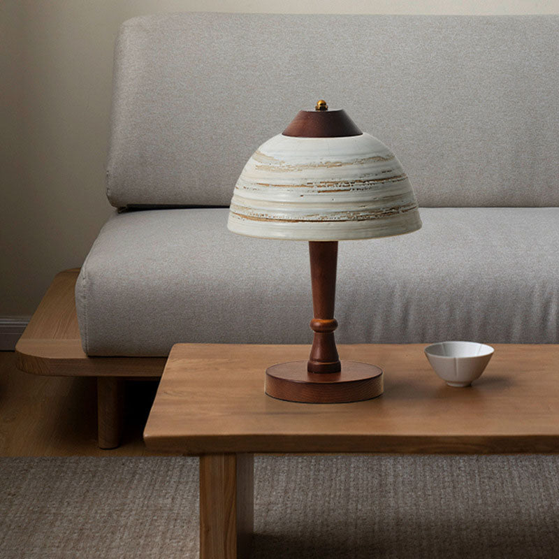 Ceramic Bowl Shape Wood Table Lamp