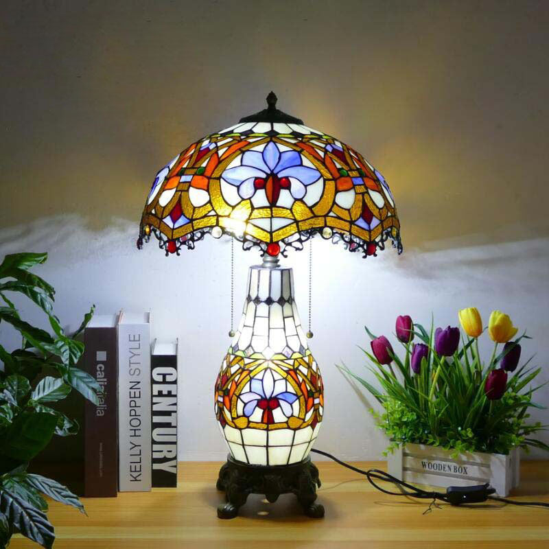 Baroque Umbrella Resin Stained 3-Light Table Lamp