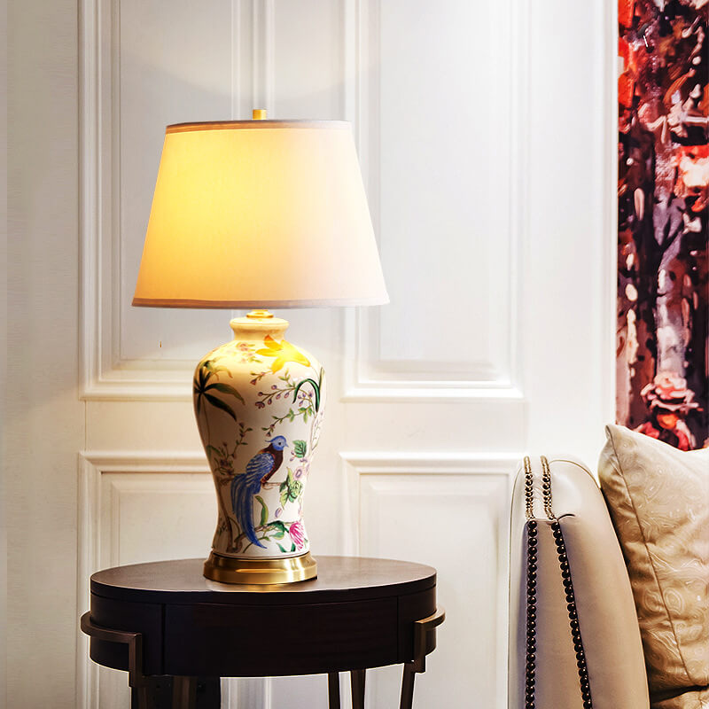 Bird Flower Painted Ceramic Table Lamp
