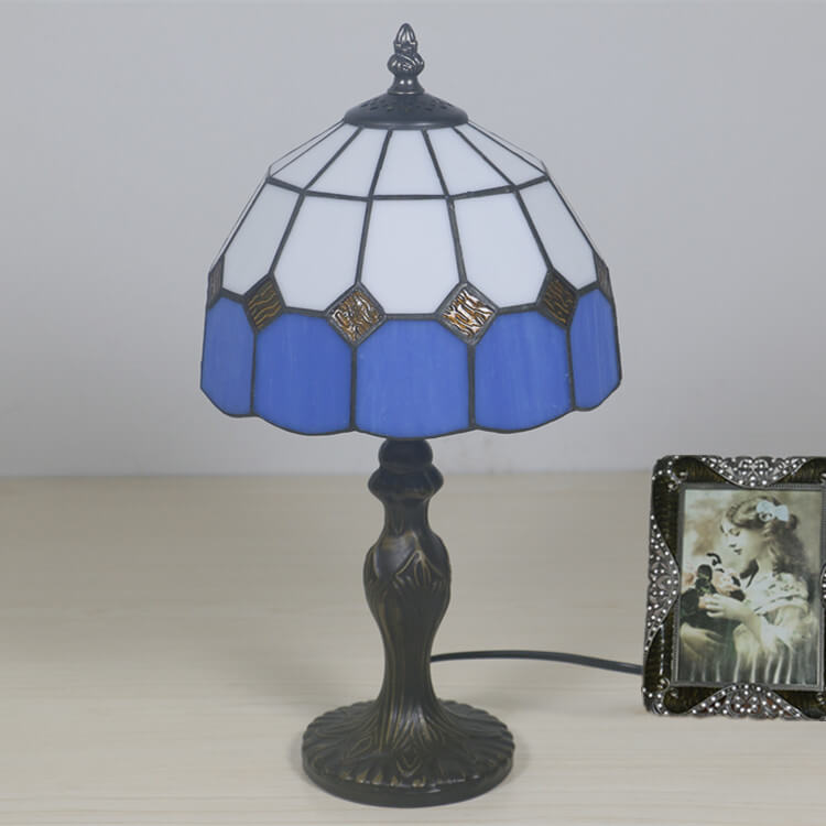 Gemstone Stained Glass Round Table Lamp