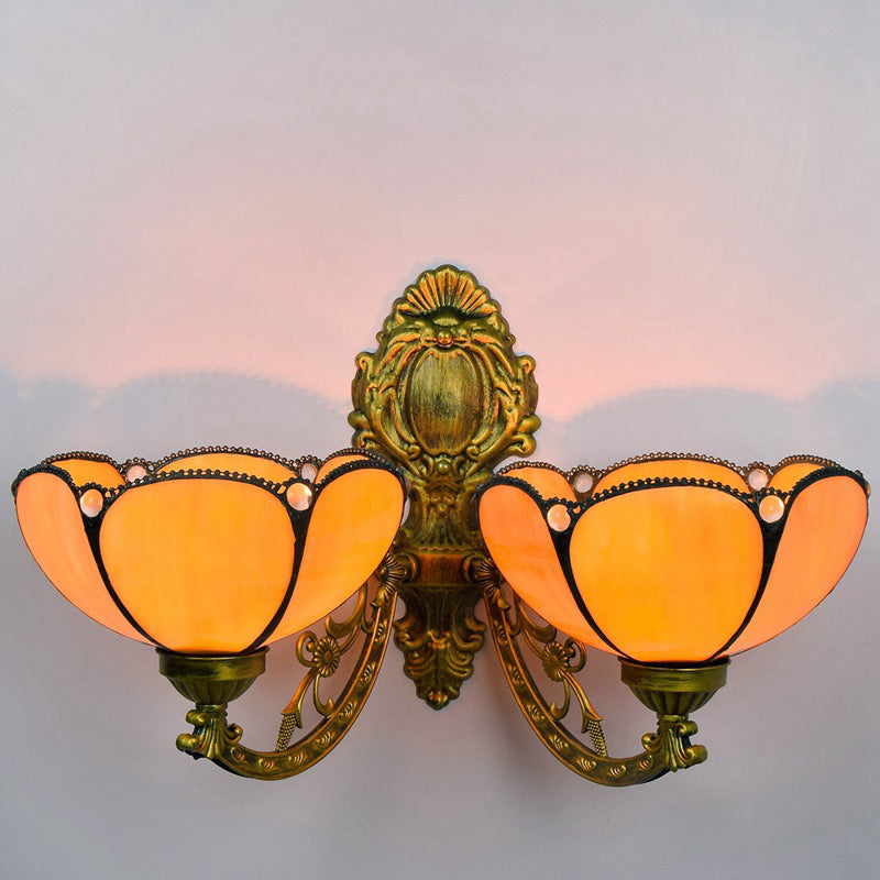 Mediterranean Petal Stained Glass 2-Light Wall Lamp
