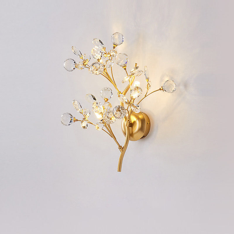 Crystal Floral Branch Iron 3-Light Wall Lamp