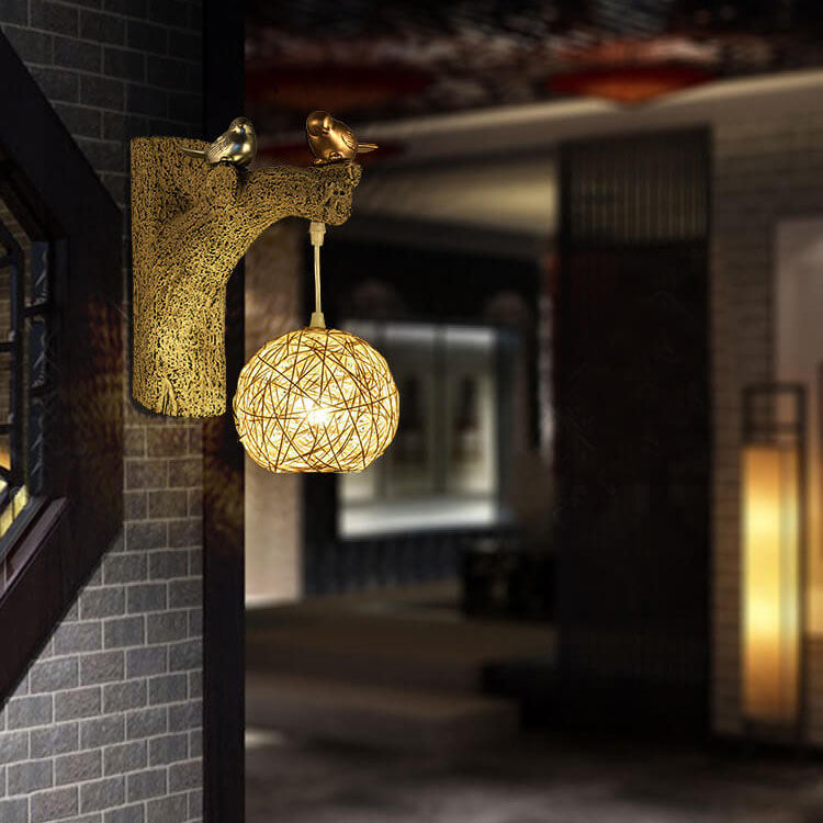 Rattan Woven Bird Wall Lamp