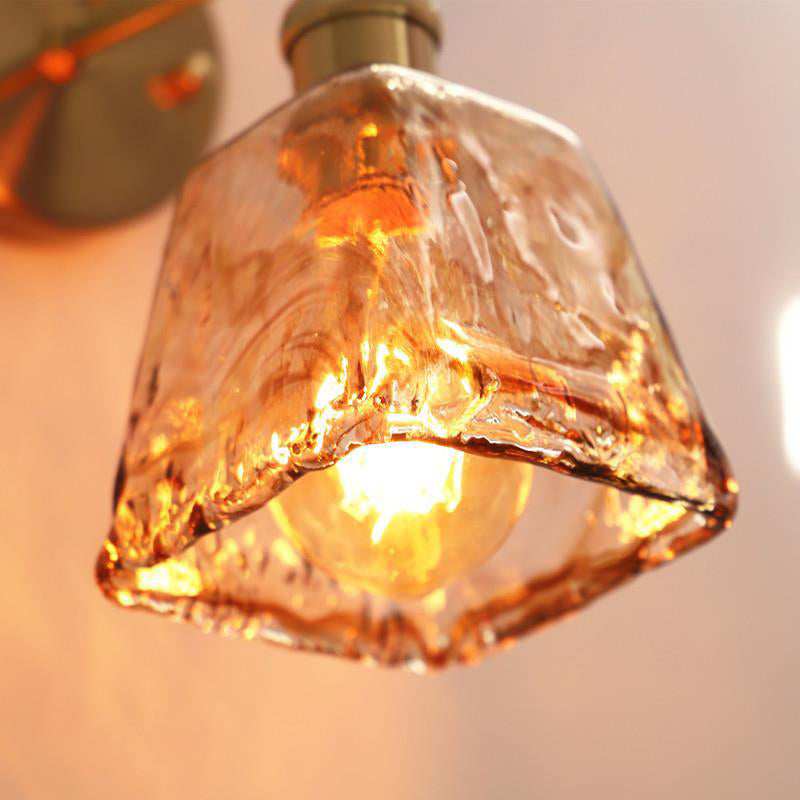 Eclectic Amber Glass Brass Wall Lamp