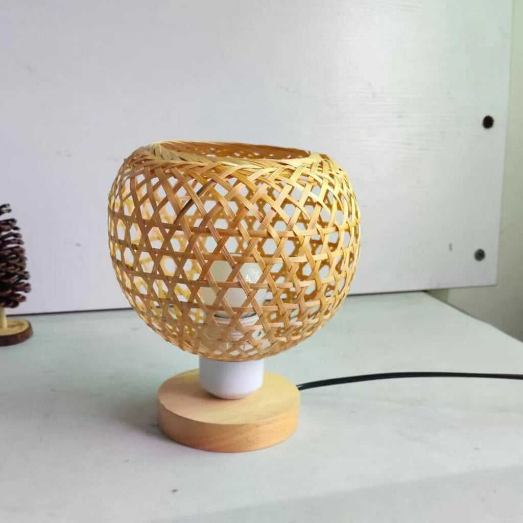Bamboo Weaving Wood Cage Table Lamp