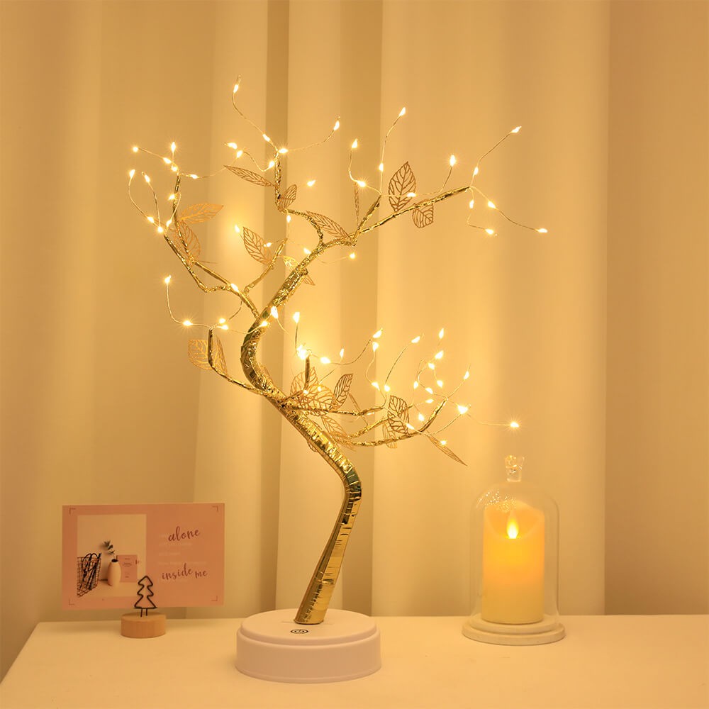 Simulation Gold Leaf Tree Table Lamp