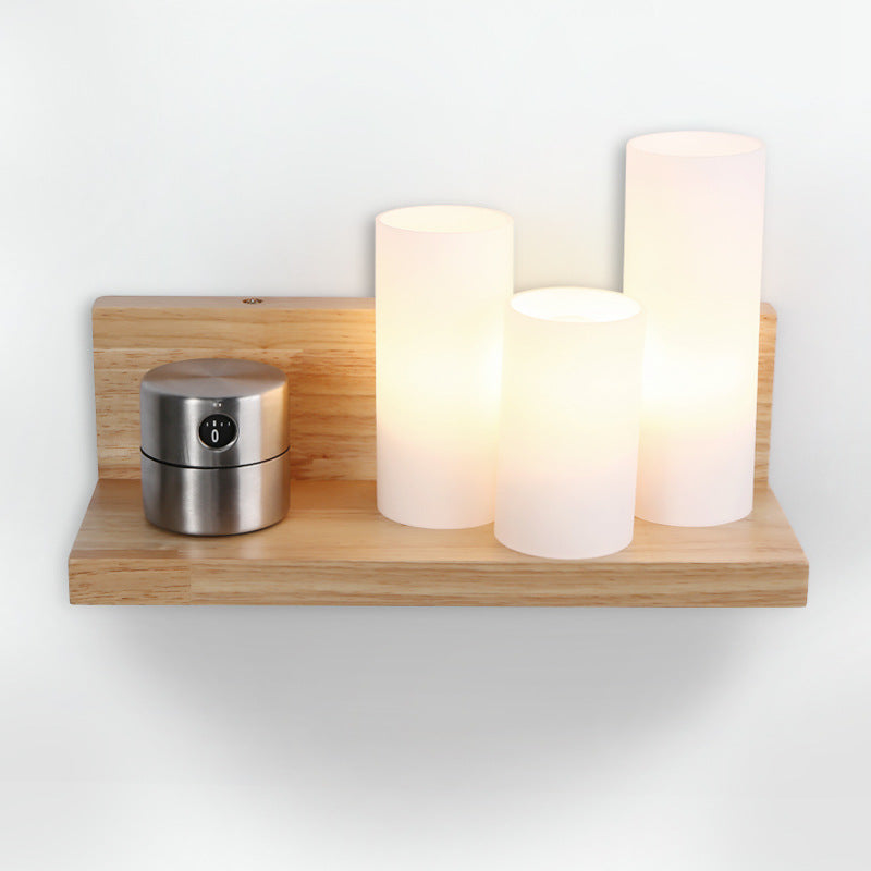 Cylindrical Wooden Glass Wall Lamp