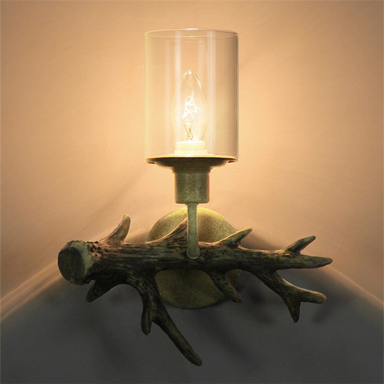 Antler Resin Glass Cylinder Wall Lamp