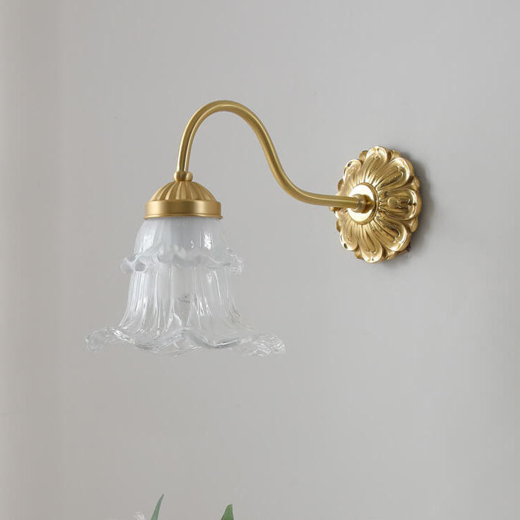 Glass Flower Copper Living Wall Lamp