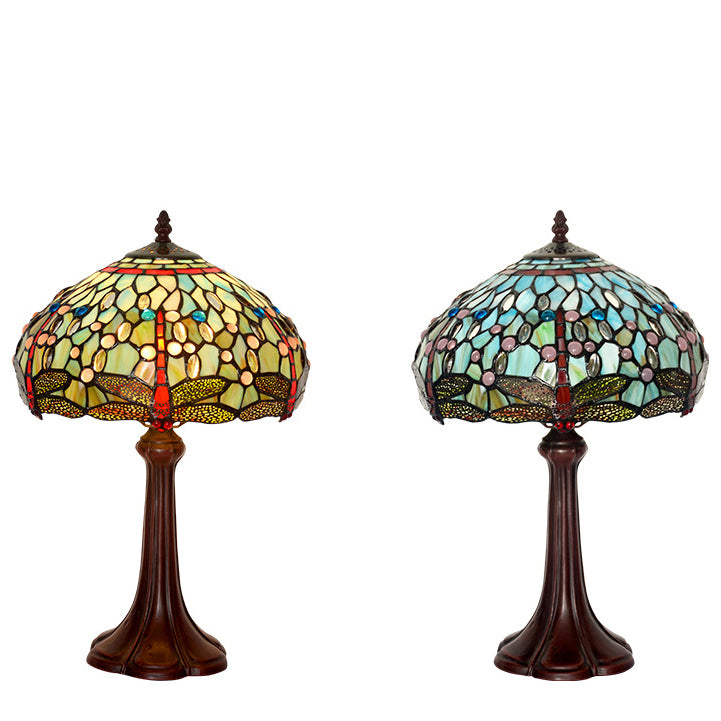 Stained Glass Drum-Shaped Dragonfly Table Lamp
