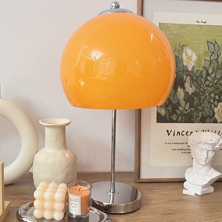 Orange Mushroom Glass Lampshade Table Lamp