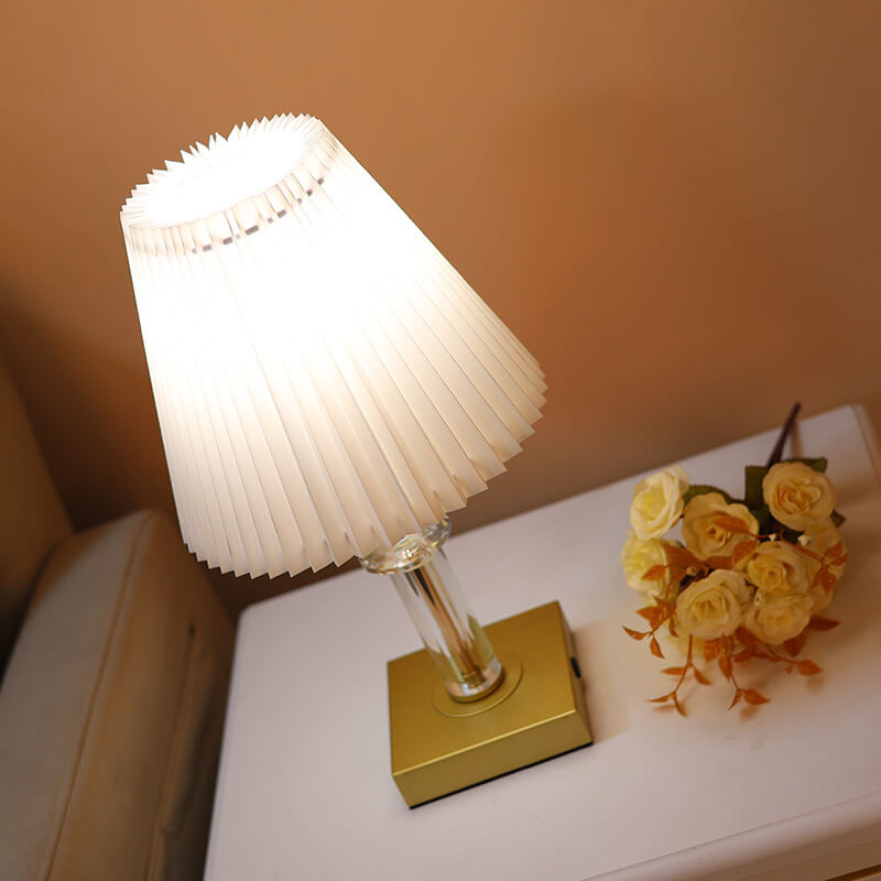 Cone Pleated Fabric Crystal Table Lamp