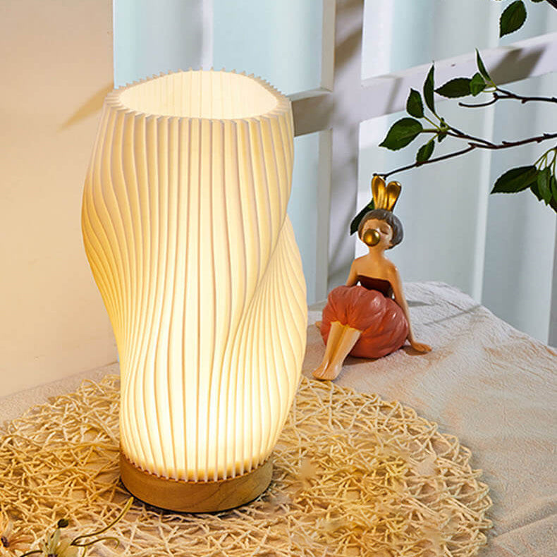 Round Wave Pod Wood Table Lamp
