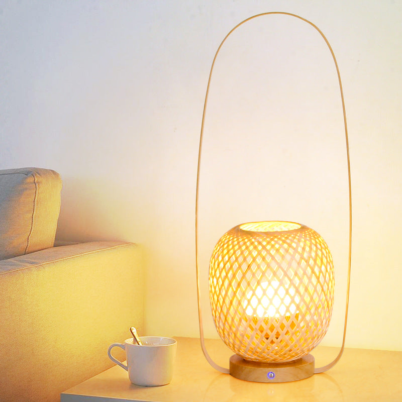 Bamboo Weaving Cage Portable Table Lamp