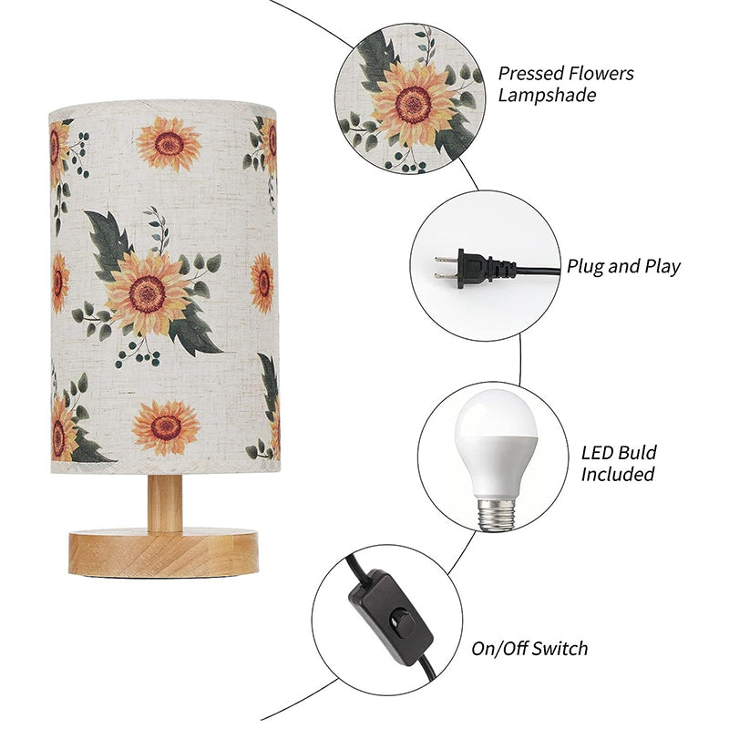 Round Fabric Wood Bedroom Table Lamp
