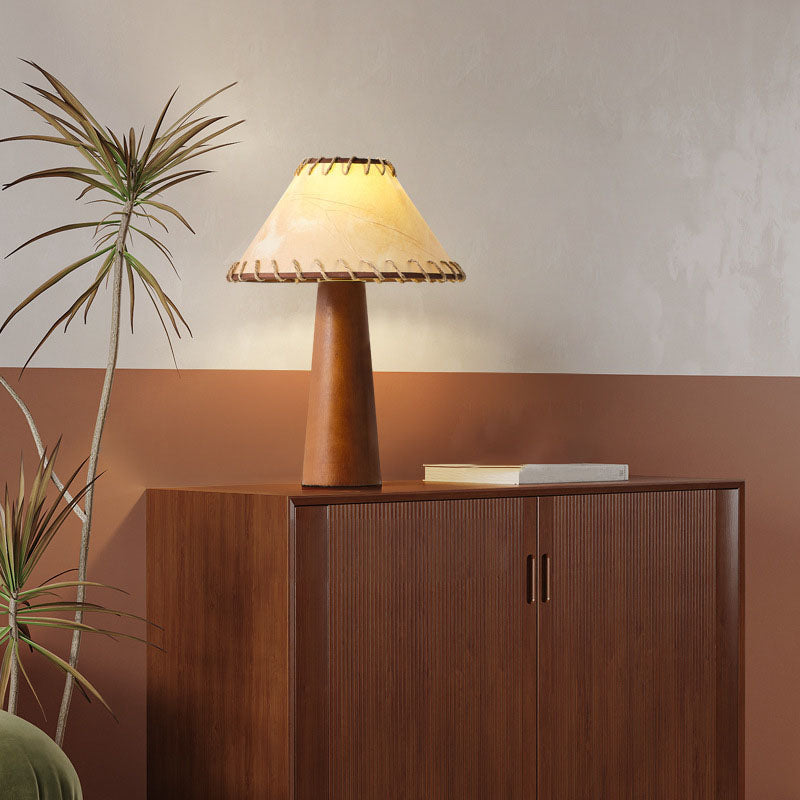 Solid Wood Parchment Cone Table Lamp