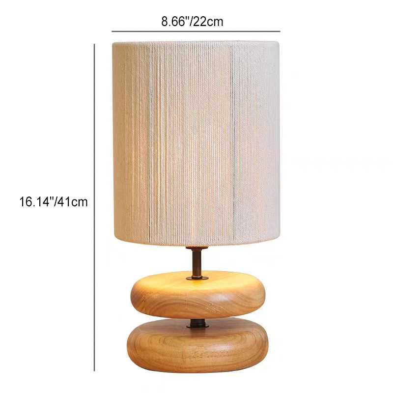 Fabric Cylinder Wooden Chess Table Lamp