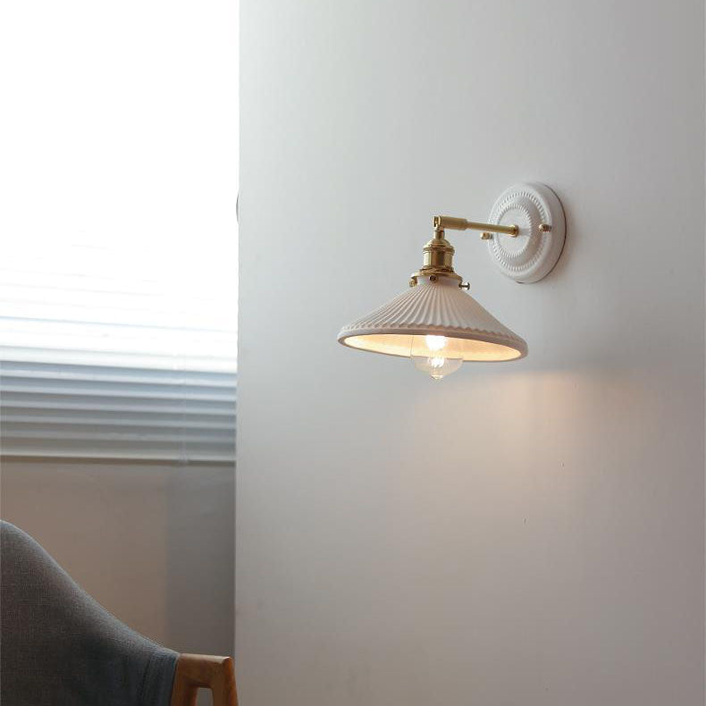 Round Ceramic Brass Living Wall Lamp