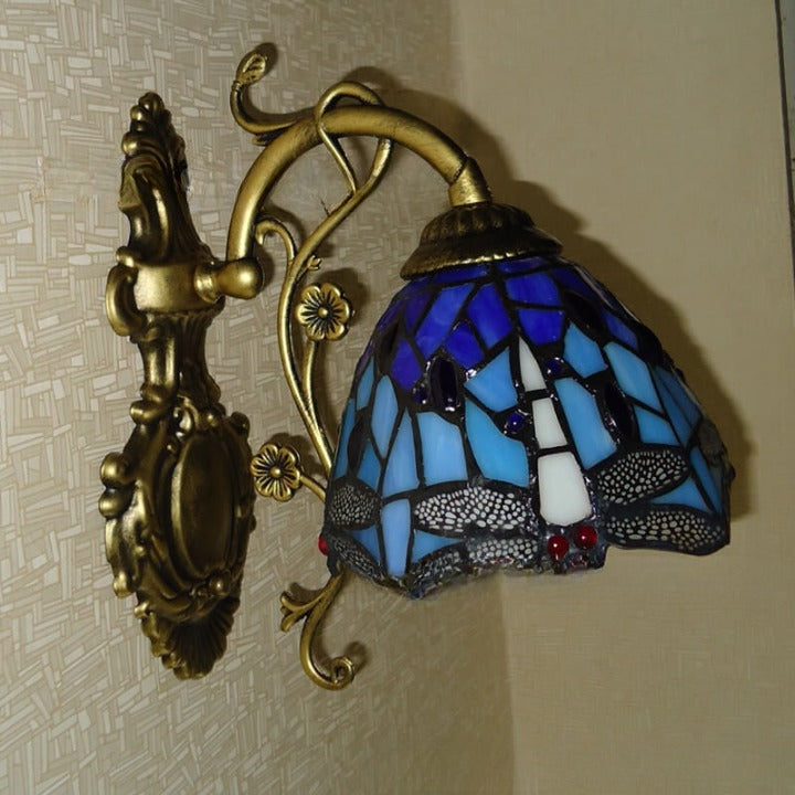 Handmade Stained Glass Dragonfly Wall Lamp