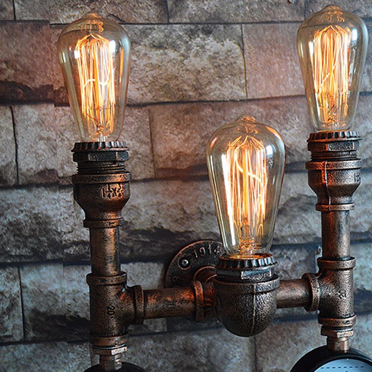 Iron Pipe Water Meter 3-Light Wall Lamp