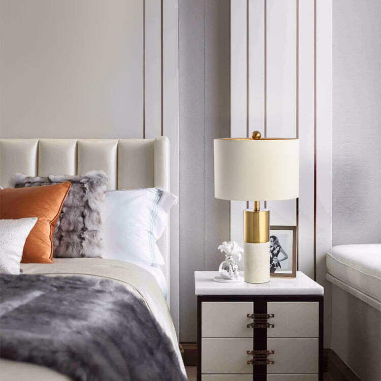 Fabric Marble Column Table Lamp