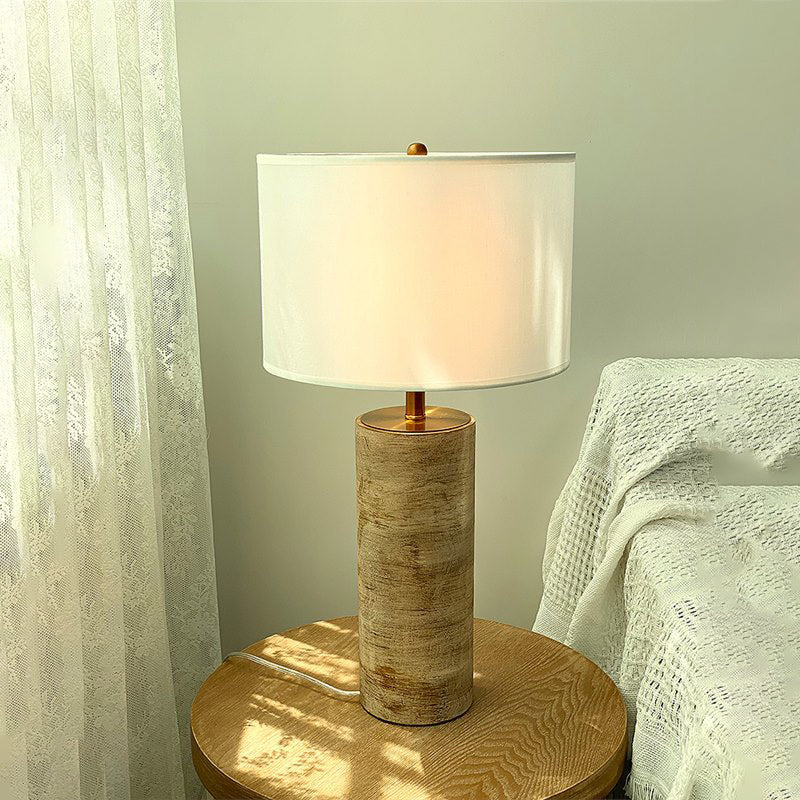 Fabric Cylinder Solid Wood Table Lamp