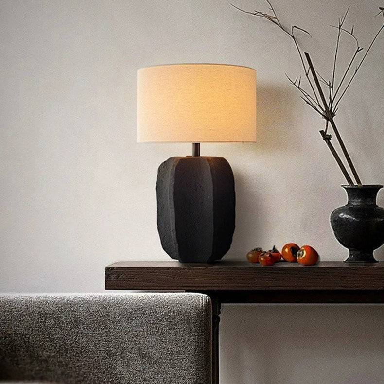 Round Cylinder Ceramic Fabric Table Lamp