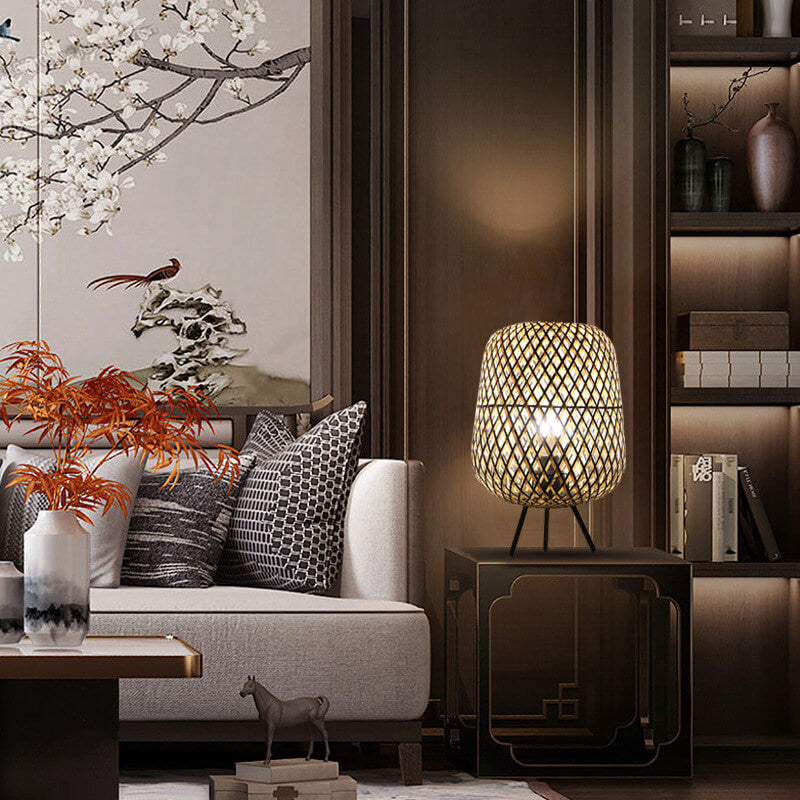 Rattan Weaving Oval Ball Table Lamp