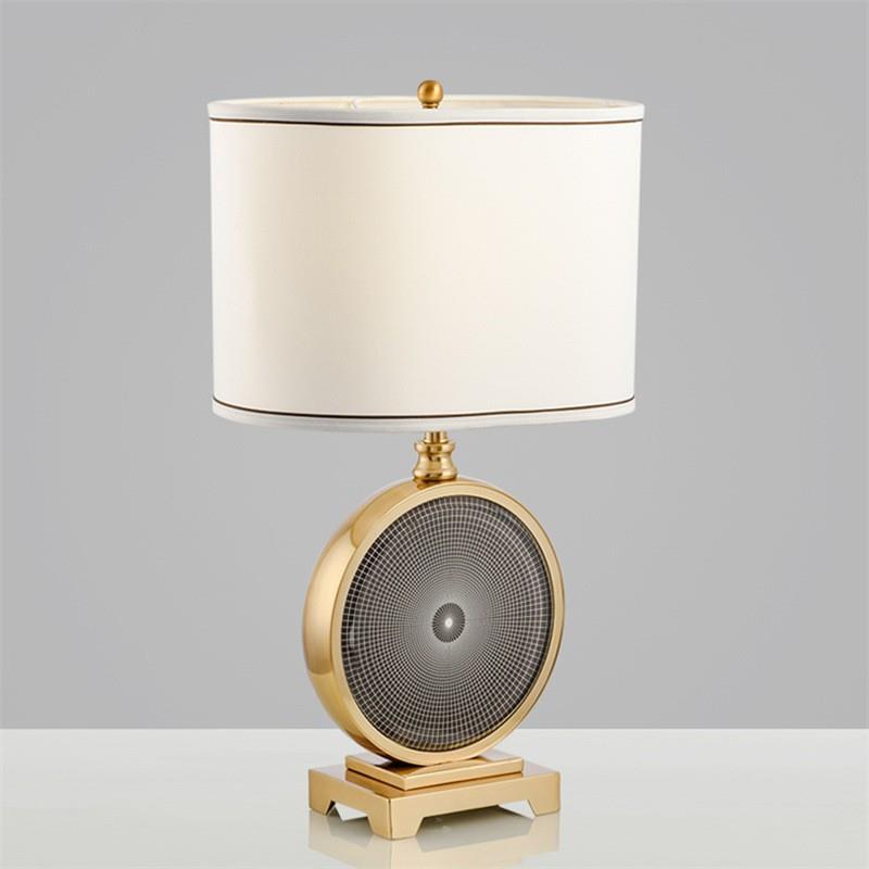 Fabric Iron Round Bedroom Table Lamp