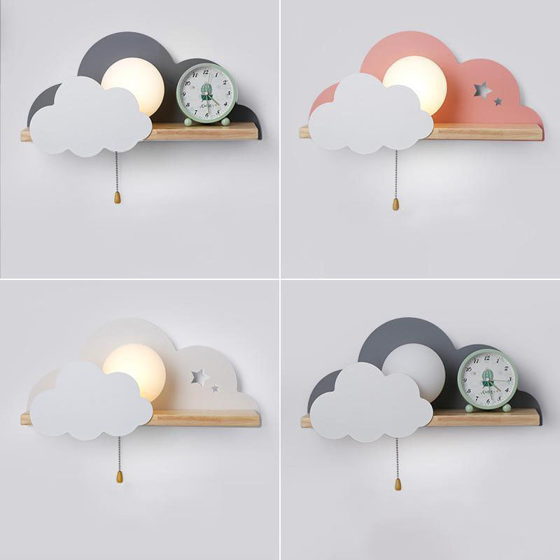 Macaron Cloud Glass Wood Wall Lamp