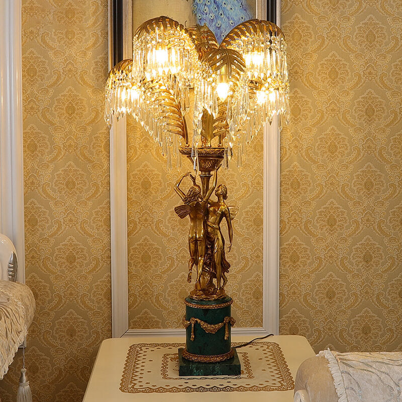 Brass Crystal Tree Angel 6-Light Table Lamp