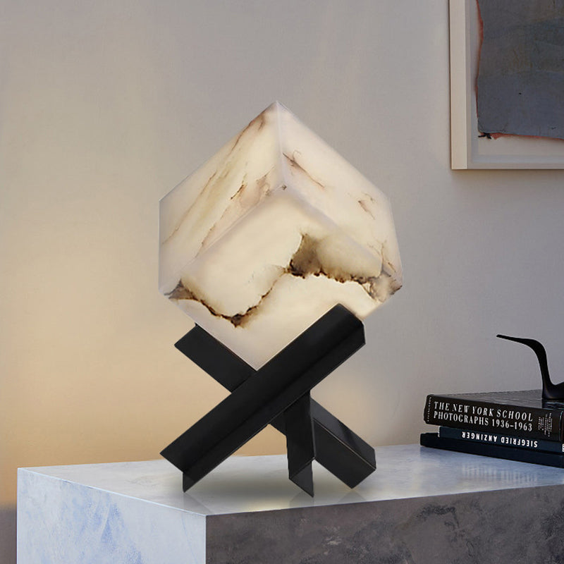 Textured Square Stainless Steel Table Lamp
