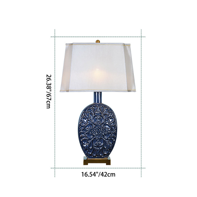 Oval Ceramic Fabric Lampshade Table Lamp