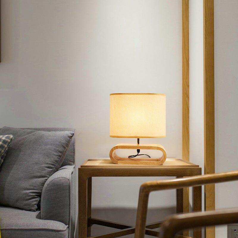 Wood Fabric Cylinder Elliptical Table Lamp