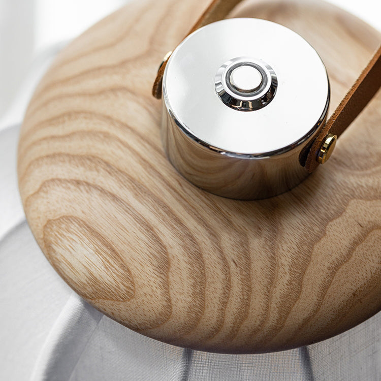 Portable Round Lantern Wood Table Lamp
