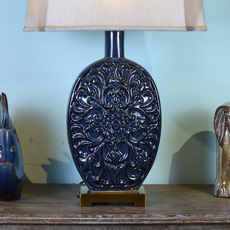 Oval Ceramic Fabric Lampshade Table Lamp