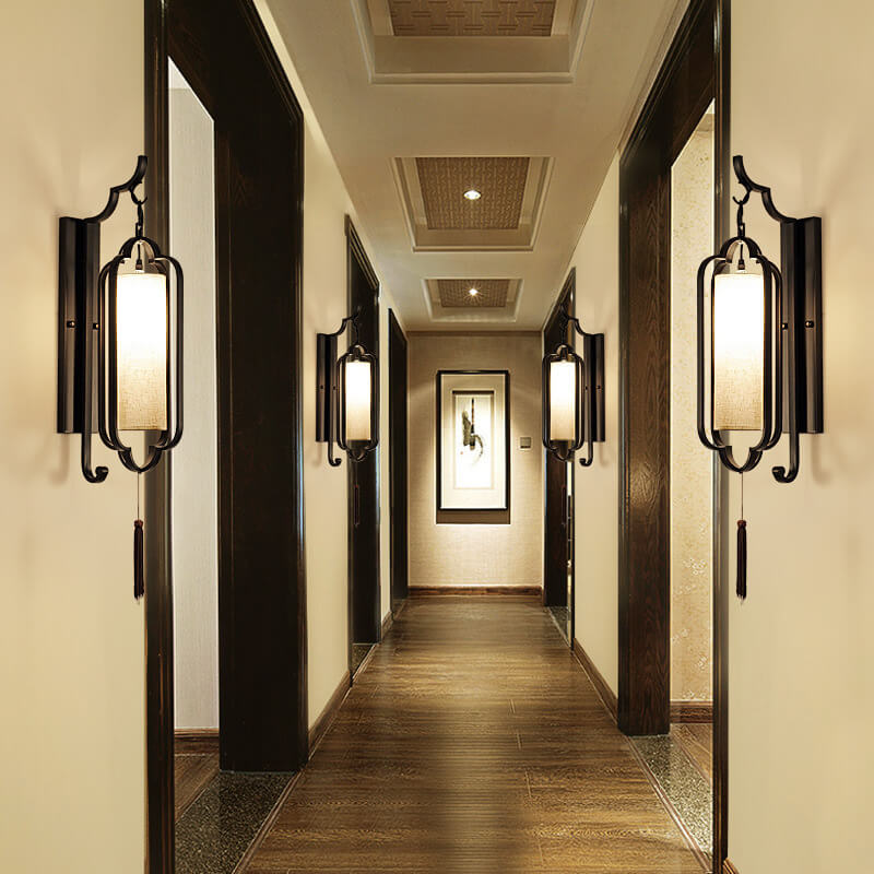 Iron Frame Tassel Fabric Wall Lamp